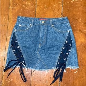 Lace Up Denim Mini Skirt